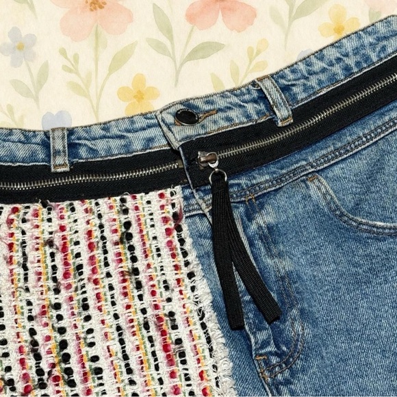 ZARA Trafaluc Fringe Denim Skirt XS | Y2K Festival Patchwork - Picture 2 of 5